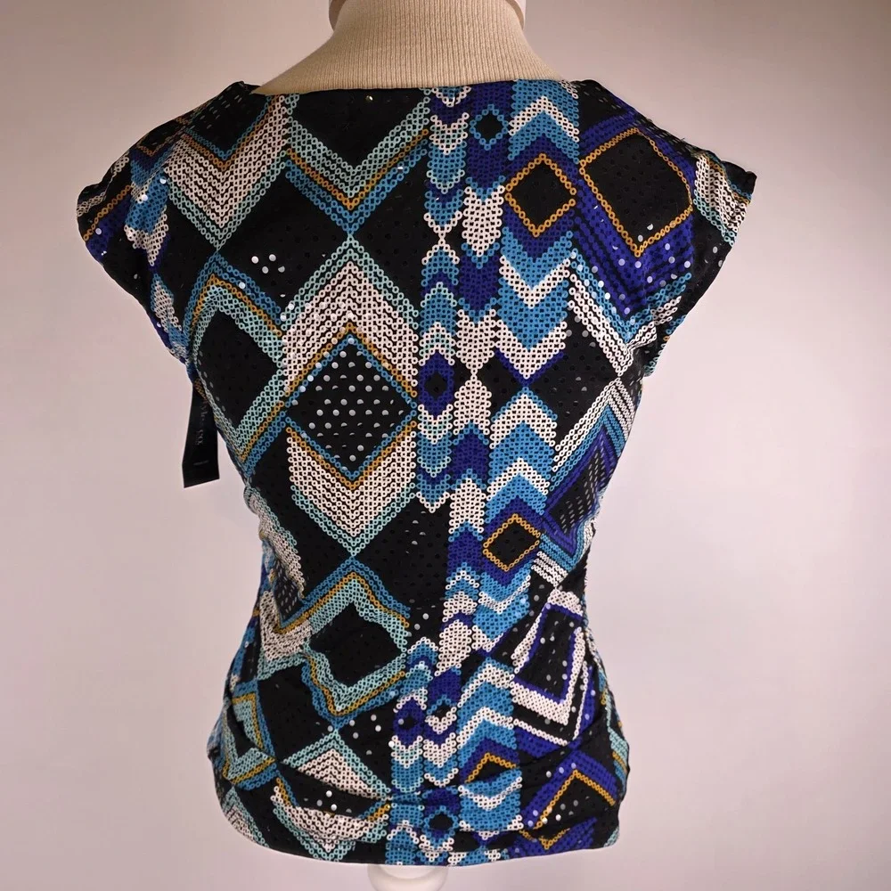 Style & Co Petite Cowl Neck Top PS Diamond‎ Glitz Geometric Stretch NWT